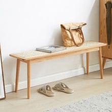 Zaynah Oak Wood & Rattan Ottoman Bench